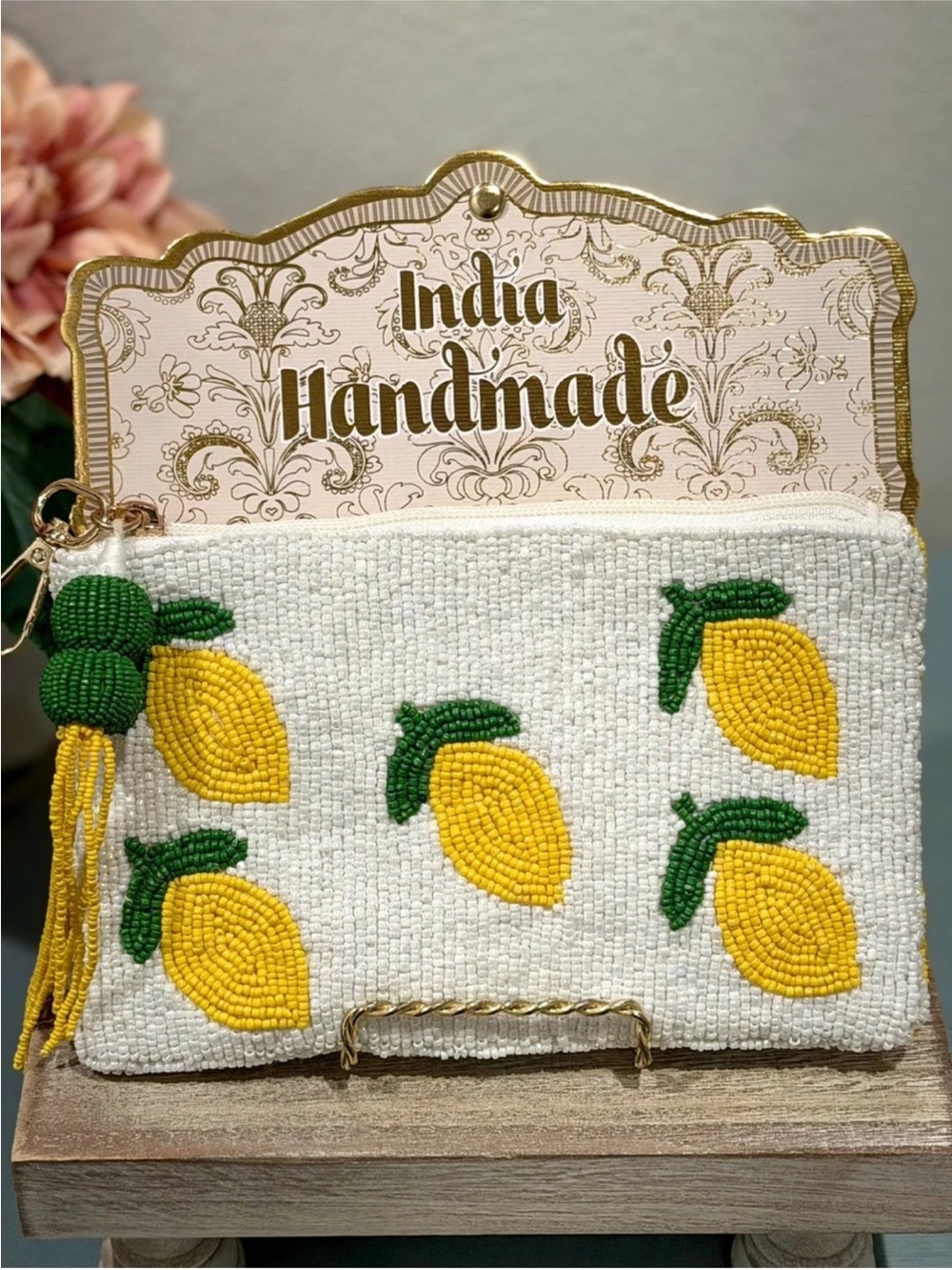 Indian Handmade Beaded Lemon Fruit Pattern Women's Pouch Wallet W/Tassel
Accent